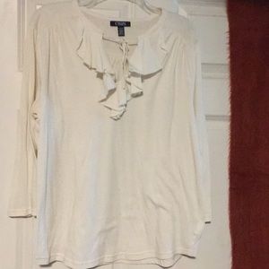 Chaps long sleeve ruffle tie front blouse NWOT